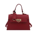 Elegante dunkelrote Ledertasche mit Litschi-Struktur und goldener Metallschließe - Rot
