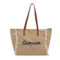 Khaki Canvas Tragetasche mit Summer Bestickung und weißen Fransen in Variantenfarbe - Khaki
