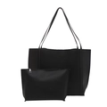 Conjunto de bolso tote negro retro de gran capacidad con un pequeño neceser de cuero mate - Negro