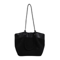 Large black tote bag featuring a dual-material leather and suede patchwork design for women - Black