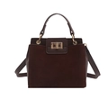 Borsa Kelly marrone scuro in pelle e scamosciato con chiusura in metallo oro - Marrone