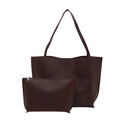 Bolso tote grande vintage marrón oscuro con estuche de cremallera en cuero PU mate - Marrón
