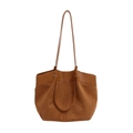Brown large capacity tote bag featuring mixed leather texture and dual shoulder straps - Brown