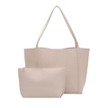 Conjunto de bolso tote beige minimalista con estuche a juego y correas de hombro - Blanco