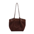 Deep brown large capacity tote bag with suede and smooth leather拼接 texture details - Brown