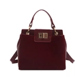 Grande borsa a mano in pelle scamosciata bordeaux con fibbia in metallo dorato - Rosso