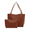 Conjunto de bolso tote minimalista de cuero marrón con estuche a juego para mujer estilo 2025 - Marrón