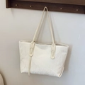 Minimalist beige tote bag with marble pattern texture and long shoulder straps - No Pendant / White