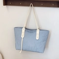 Minimalist light blue tote bag with unique crinkled texture and cream handles - No Pendant / Blue