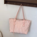 Light pink minimalist tote bag with crinkled texture and spacious design for summer - No Pendant / Pink