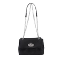 Zwarte suède crossbodytas met zilveren ketting en strass draaisluiting detail - Zwart