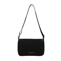 Minimalistische schwarze Umhängetasche aus Canvas mit braunem Leder-Modeaufnäher - Schwarz