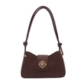 Bolso de hombro retro de cuero marrón con hebilla floral dorada y correa con nudo - Marrón