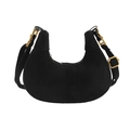 Minimalistische schwarze Wildleder-Halbmondtasche mit verstellbaren goldenen Schnallen - Schwarz