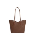 Classic dark brown pebble leather tote bag with unique diagonal stitching and dual straps - Brown No Pendant