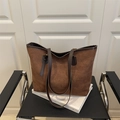 Retro large capacity caramel tote bag in suede texture for women's daily commute style - Brown