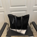 Chic black oversized tote bag in premium suede for professional office commute - Black