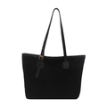 Large capacity black tote bag in matte suede leather with adjustable strap for commuting - Black