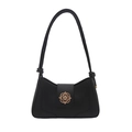 Bolso de hombro minimalista de cuero negro mate con cierre floral dorado y nudos - Negro
