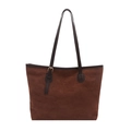 Retro large brown suede tote bag for women with minimalist shoulder straps and gold buckle - Brown
