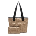 Set aus champagnerfarbenen gesteppten Space-Cotton-Tragetaschen mit passender kleiner Tasche - Goldene Tote Mit Beutel / Gold