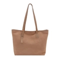 Minimalist tan suede tote bag with adjustable gold buckle strap for winter 2025 fashion - Khaki