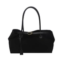 Grand sac cabas noir en daim avec boucle dorée et fines bandoulières élégantes - Noir