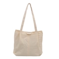 Large capacity off-white nylon tote bag with fashion embossed leather detail for women - White