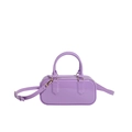 Bolso cuadrado de charol morado brillante con detalles dorados y correa para el hombro - Morado
