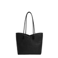 Chic black bucket tote bag with lychee texture and asymmetrical V-seam stitching design - Black without Pendant