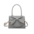 Mini borsa quadrata argento glitterata con grande fiocco e tracolla regolabile chic - Argento