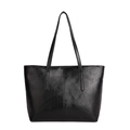 Borsa tote classica in pelle nera lucida con cuciture verticali per uso quotidiano - Nero