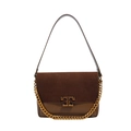 Vintage bruine leren crossbodytas met suède flap en gouden kettingdetail - Bruin