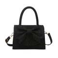 Sac de soirée élégant à paillettes noires avec grand nœud, poignée et bandoulière amovible - Noir