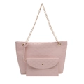 Pink embossed letter tote bag with gold chain strap and matching small pouch set - Pink
