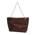 Deep brown monogram tote bag set with gold chain strap and matching small pouch - Brown