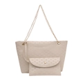 Cream chain tote bag set with all-over letter prints and detachable pouch - White
