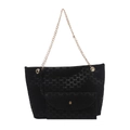 Black monogram tote bag with gold chain strap and matching coin purse set - Black