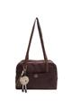Dark brown frosted tote bag with long handles and a playful plush doll charm accessory - With Pendant / Brown