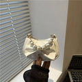 Süße weiße Mini-Handtasche aus PU-Leder mit großer Schleife und elegantem Perlengriff - Weiß
