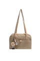 Deep khaki matte suede tote bag with front pocket and plush bear charm for daily commute - With Pendant / Khaki