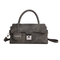 Chic dark grey denim texture crossbody bag with silver buckle and fashion pendant - Black