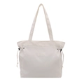 Minimalist white nylon tote bag with drawstring details and Fashion label for commuting - White