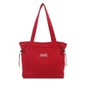 Red minimalist tote bag with side drawstrings and Fashion label on woven fabric - Red
