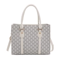 Bolso tote blanco con monograma M gris, herrajes dorados y correa de hombro ajustable extraíble - Blanco