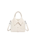 Chic off-white bucket bag featuring unique shirt collar design and adjustable strap - White