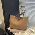 Chic brown suede tote bag for women with minimalist fashion label and vintage feel - Khaki Without Pendant