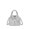 Unique silver shirt-shaped bucket bag with folded leather texture and handle - Silver