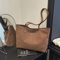 Brown suede tote bag for women featuring a minimalist design and large capacity - Brown No Pendant