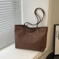 Deep brown matte suede tote bag with minimalist logo patch and dual shoulder straps - Coffee No Pendant